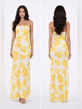 Persaya Strapless Yellow Floral Maxi Dress